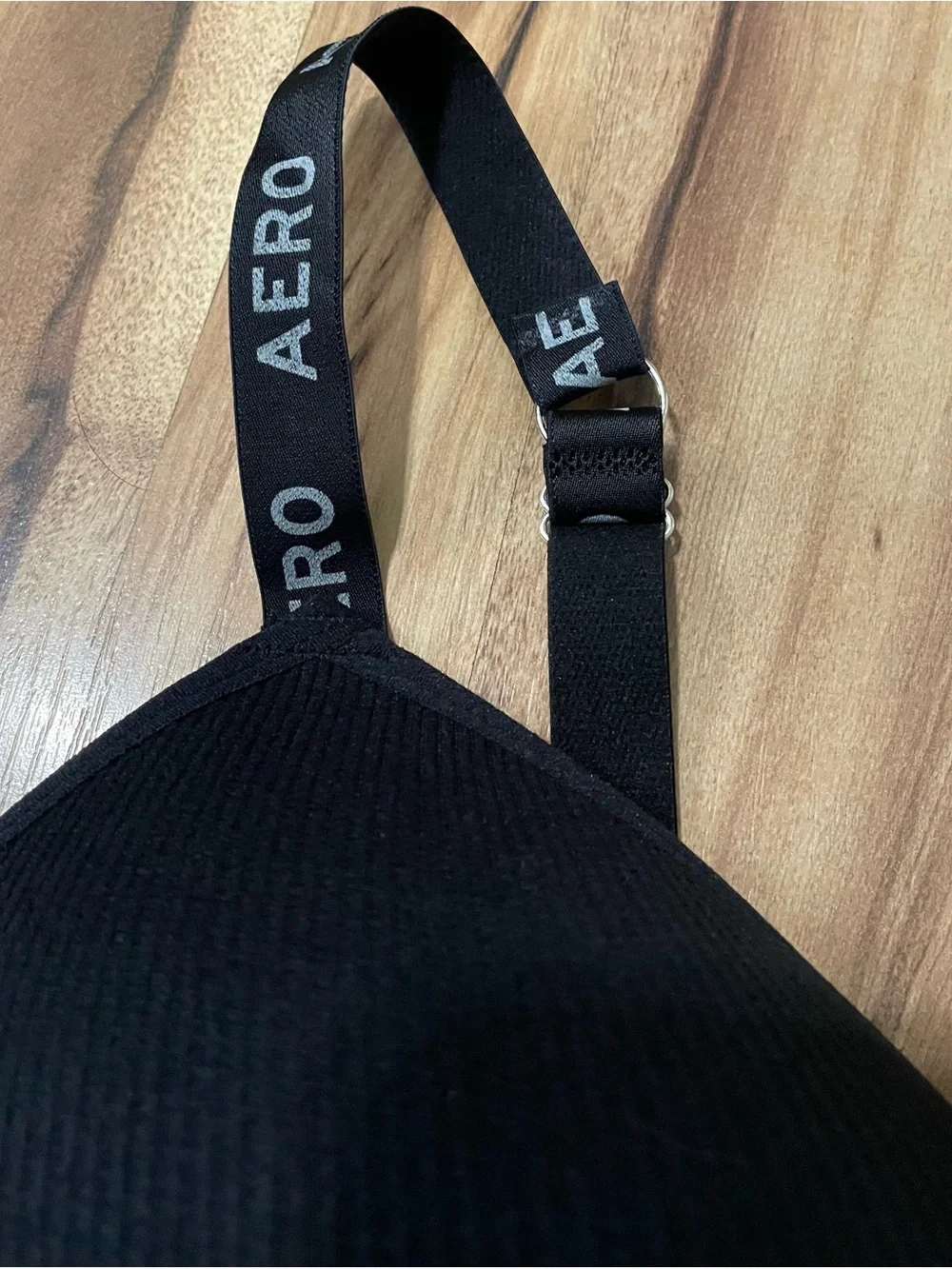 Aeropostale Black Ribbed Wireless Bralette Logo Straps Size 2X